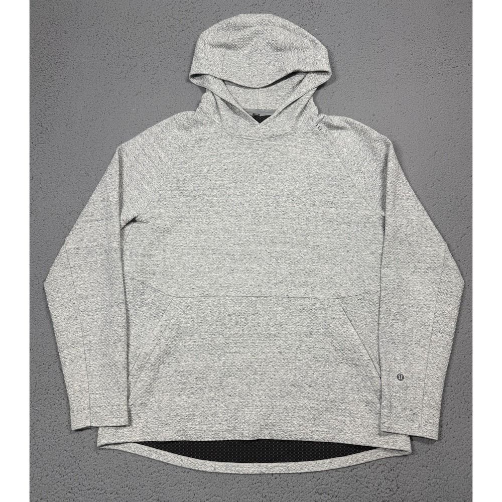 Lululemon At Ease Hoodie Mens L Gray Textured Knit Pullover Reflective Running